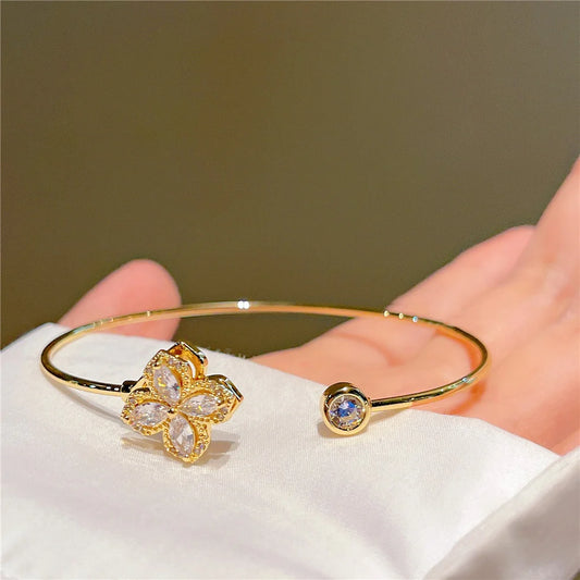 Open Adjustable Four-Leaf Clover Bracelet