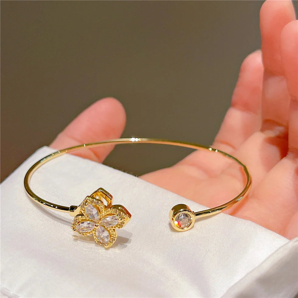 Open Adjustable Four-Leaf Clover Bracelet