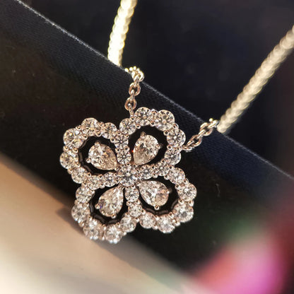 Fashion Charm Female Assembly Jewelry Quality Austrian Blue Crystal Four-Leaf Clover Lucky Clover Rhinestone Necklaces Chain