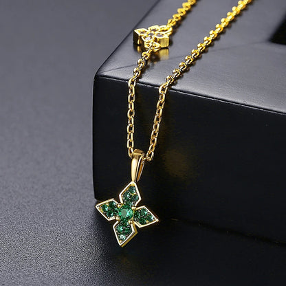 LUOTEEMI Cute Green Four Leaf Clover Long Pendant Necklace for Women Gold Color Simple Design Statement Accessories for Girl