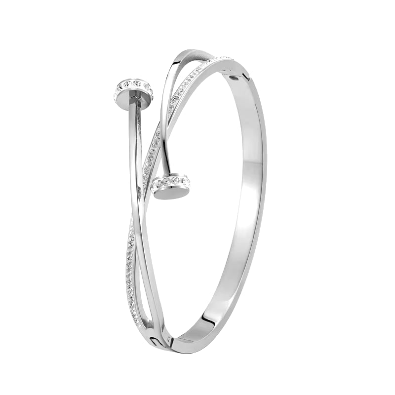 New Unique Double Crystal Nail Head Cross Stainless Steel Bracelet for Woman Love Wedding Gift Bangle Jewelry Wholesale