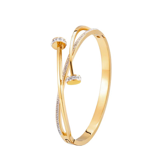 New Unique Double Crystal Nail Head Cross Stainless Steel Bracelet for Woman Love Wedding Gift Bangle Jewelry Wholesale
