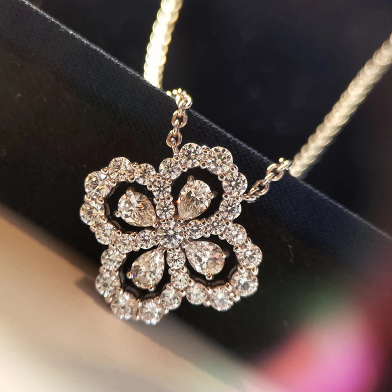 Fashion Charm Female Assembly Jewelry Quality Austrian Blue Crystal Four-Leaf Clover Lucky Clover Rhinestone Necklaces Chain