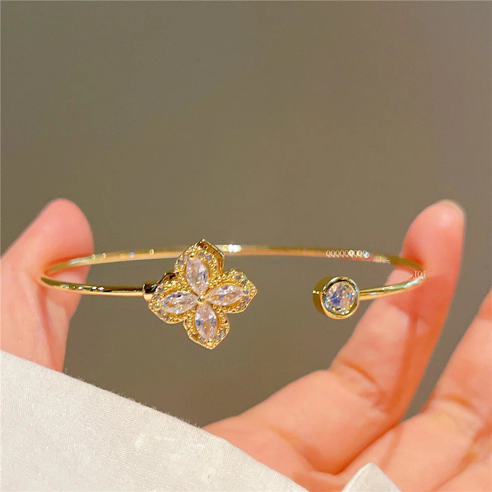 Open Adjustable Four-Leaf Clover Bracelet