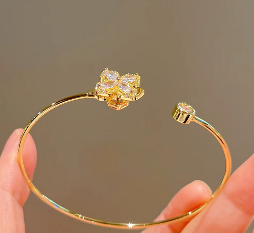 Open Adjustable Four-Leaf Clover Bracelet