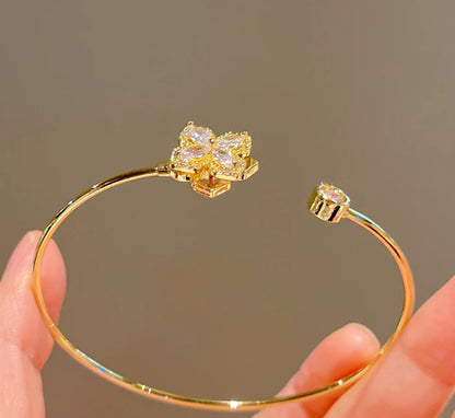 Open Adjustable Four-Leaf Clover Bracelet